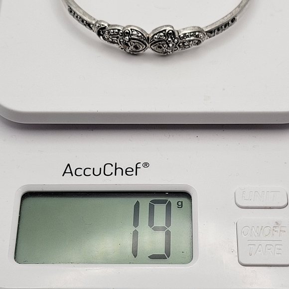 Sterling Silver Bangle Bracelet with Intricate Marcasite Detailing Unsigned - Picture 16 of 16